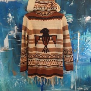 Southwestern fringe hoodie sweater